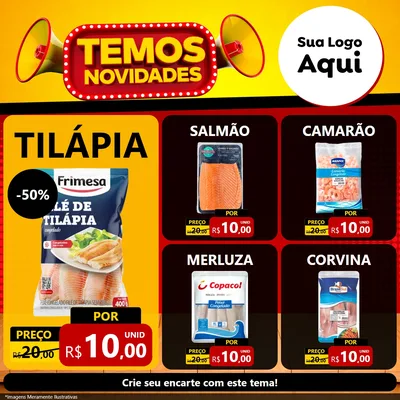 Modelo de Rede Social para Feed Facebook com o tema Temos Novidades para Peixaria