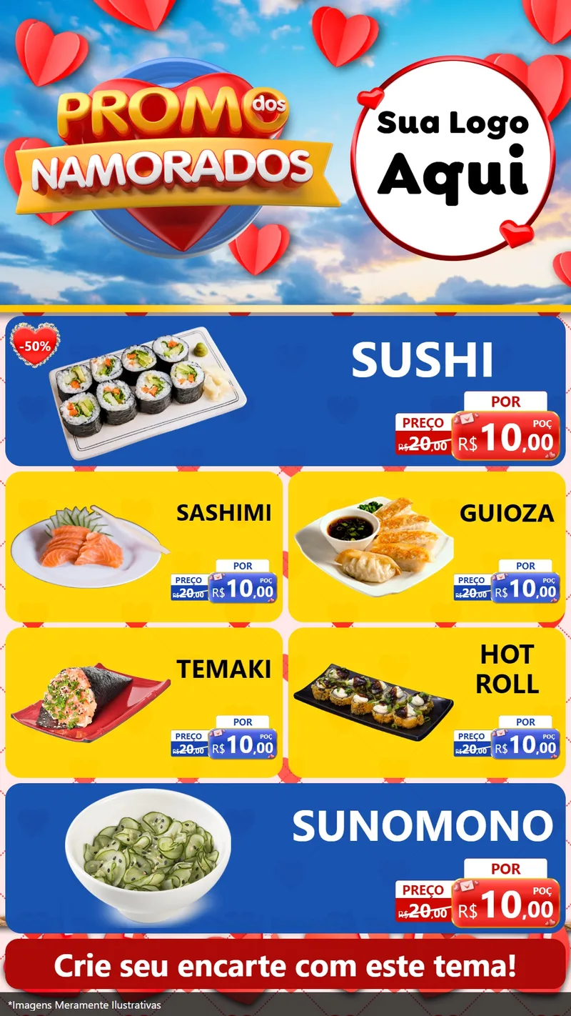 Modelo de TV para TV Vertical com o tema Promo dos Namorados para Comida japonesa