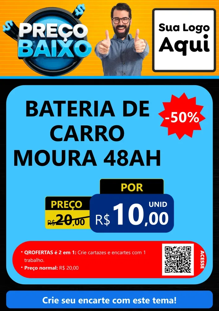 Modelo de Cartaz para Cartaz A4 Vertical com o tema Preço Baixo para Baterias Elétricas