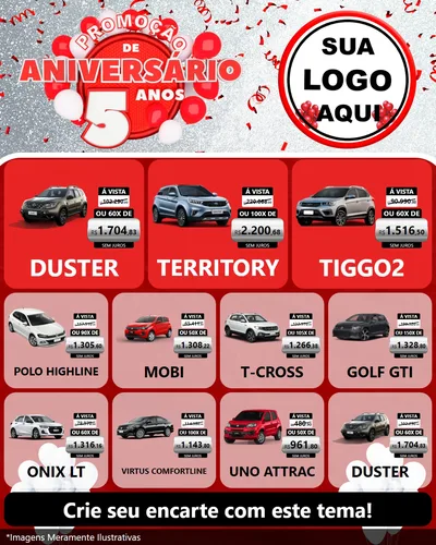 Modelo de Rede Social para Feed Instagram com o tema Promoção de Aniversário - 5 Anos para Concessionaria de Carros