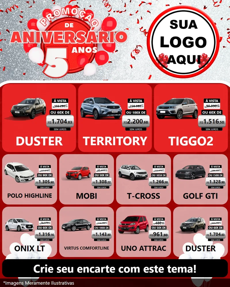 Modelo de Rede Social para Feed Instagram com o tema Promoção de Aniversário - 5 Anos para Concessionaria de Carros
