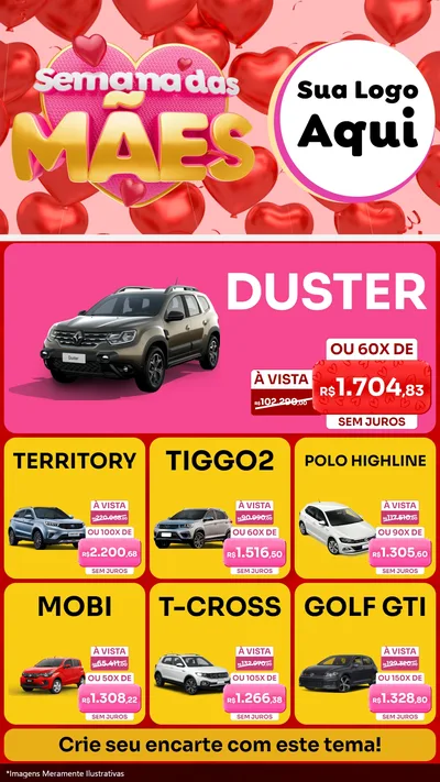 Modelo de Rede Social para Stories com o tema Semana Das Mães para Concessionaria de Carros