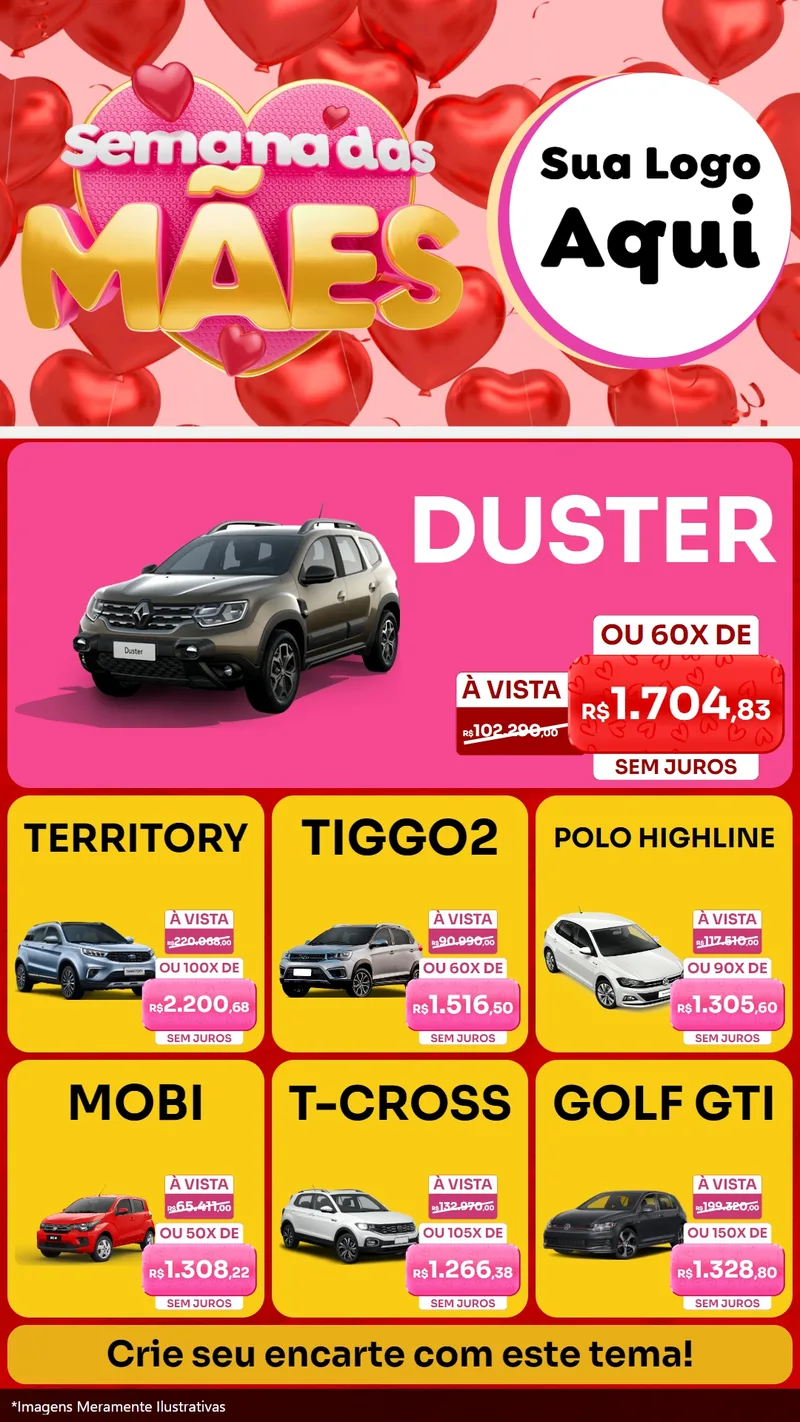 Modelo de Rede Social para Stories com o tema Semana Das Mães para Concessionaria de Carros