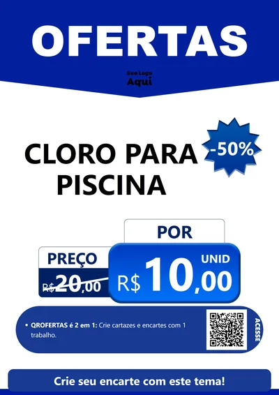 Modelo de Cartaz para Cartaz A4 Vertical com o tema Ofertas Azul Cartaz para Produtos para Piscina