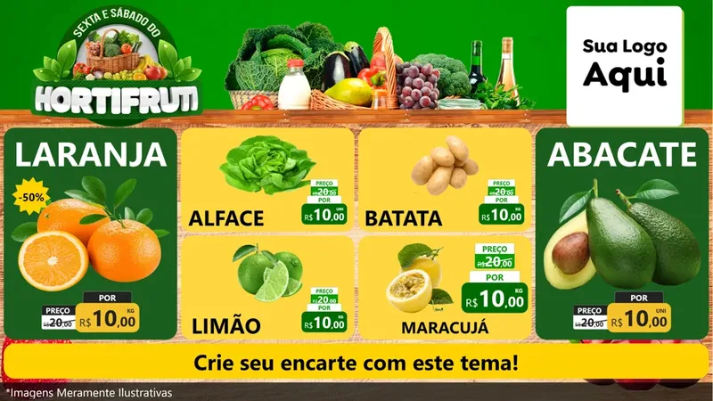 Modelo de TV para TV Horizontal com o tema Sexta e Sábado do Hortifruti para Hortifrúti