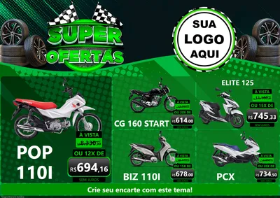 Modelo de Encarte para Encarte A4 Horizontal com o tema Super Ofertas - Motopeças para Concessionaria de Motos