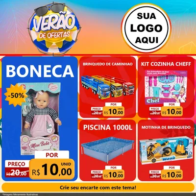 Modelo de Rede Social para Feed Facebook com o tema Verão de Ofertas para Brinquedos