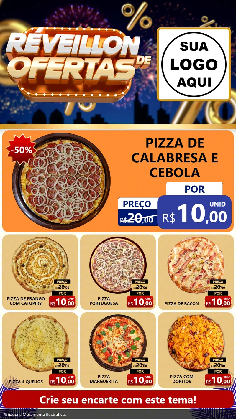 Modelo de Rede Social para Stories com o tema Réveillon de Ofertas para Pizzaria