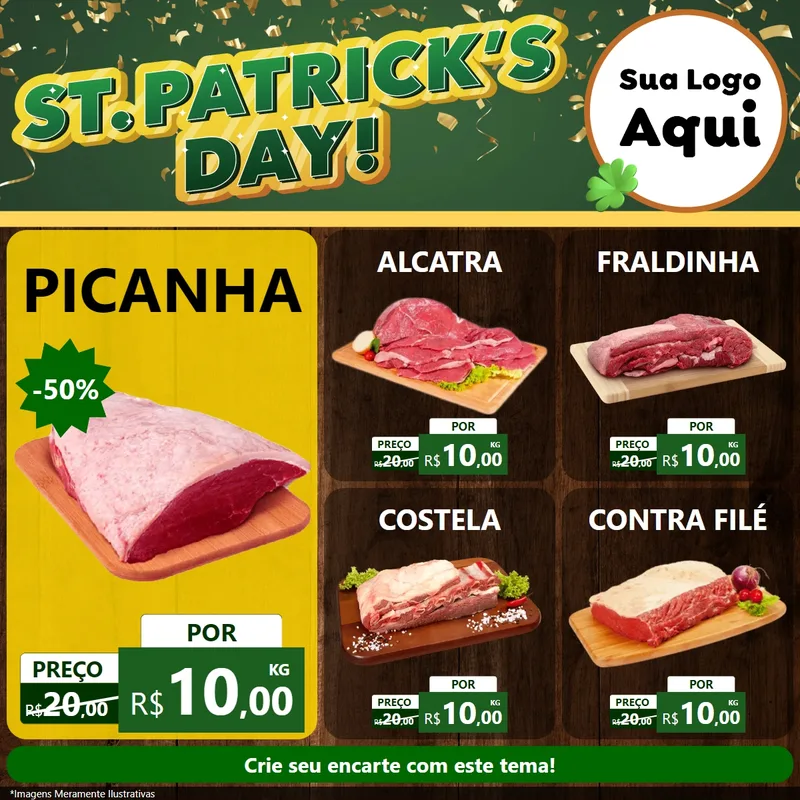 Modelo de Rede Social para Feed Facebook com o tema St Patriks Day para Açougue