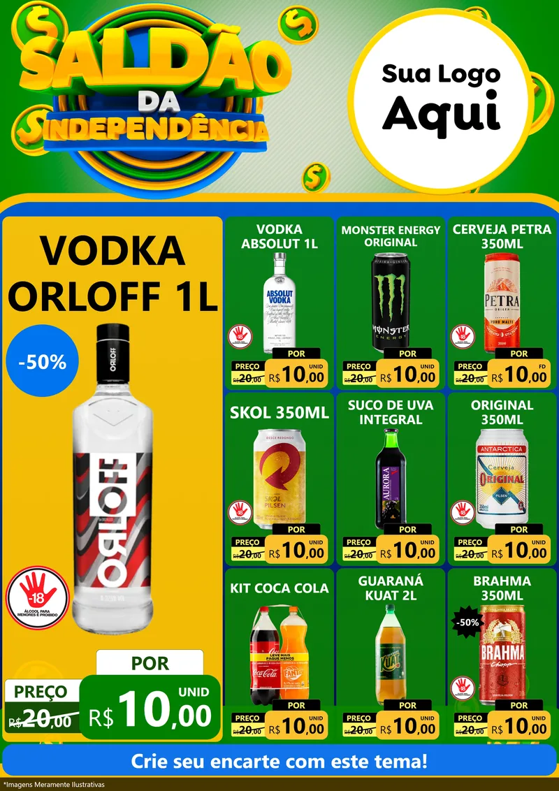 Modelo de Encarte para Encarte A4 Vertical com o tema Saldão da Indepêndencia para Distribuidora de bebidas