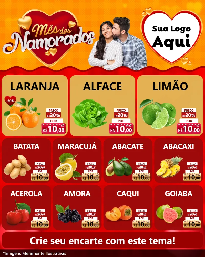 Modelo de Rede Social para Feed Instagram com o tema Mês dos Namorados para Hortifrúti