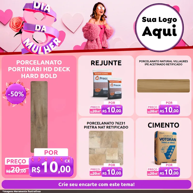 Modelo de Rede Social para Feed Facebook com o tema Dia da Mulher para Pisos e revestimentos