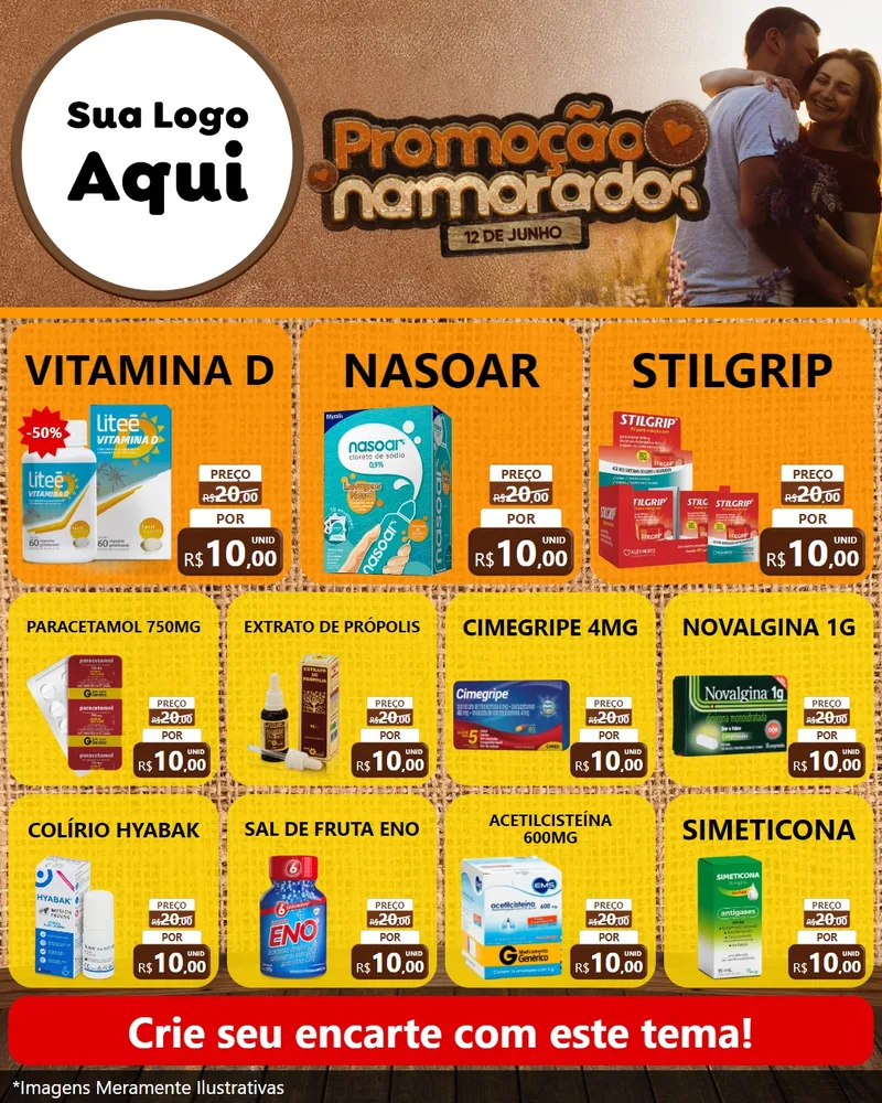 Modelo de Rede Social para Feed Instagram com o tema Promoção Namorados para Farmácia