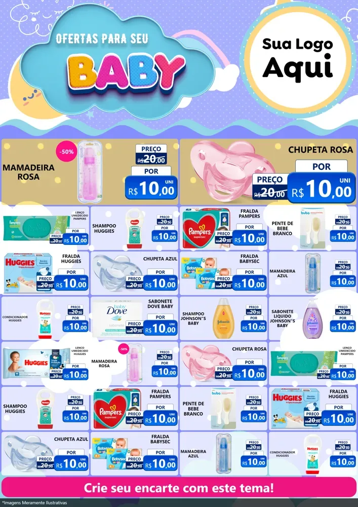 Modelo de Encarte para Encarte A4 Vertical com o tema Ofertas Para Seu Bebê para Bebês