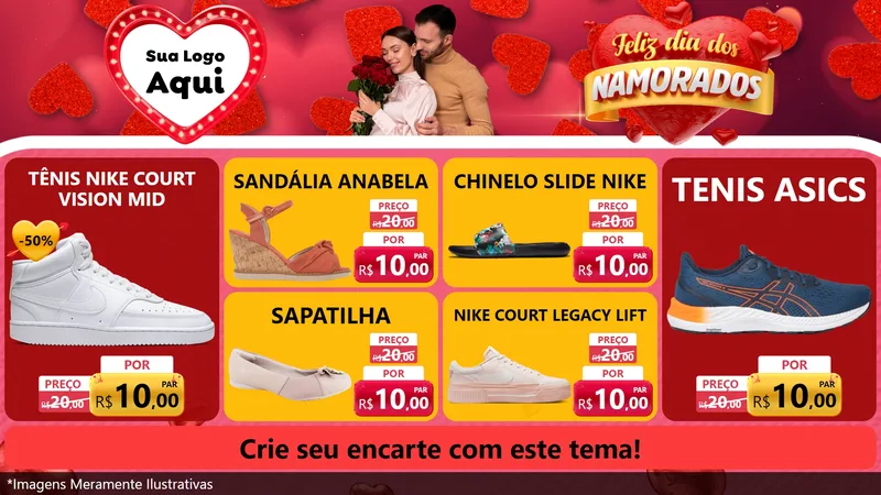 Modelo de TV para TV Horizontal com o tema Feliz Dia Dos Namorados para Calçados