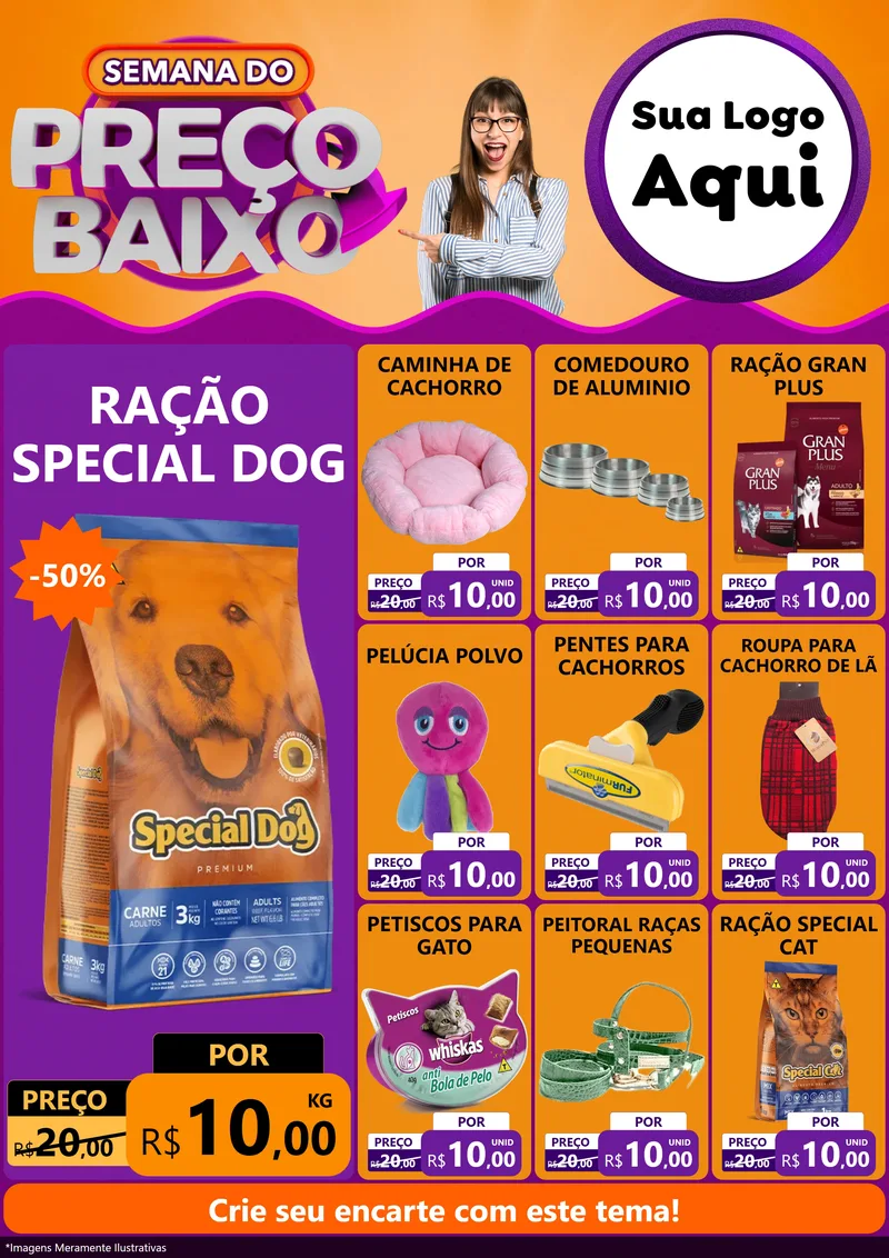 Modelo de Encarte para Encarte A4 Vertical com o tema Semana do Preço Baixo para Pet Shop
