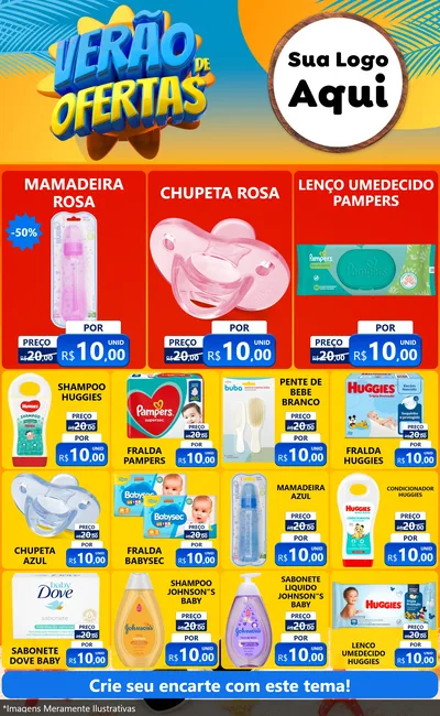 Modelo de Encarte para Encarte Grande com o tema Verão de Ofertas para Bebês