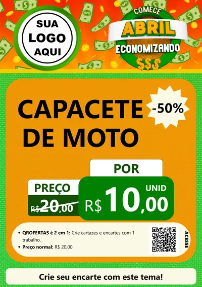 Modelo de Cartaz para Cartaz A4 Vertical com o tema Comece Abril Economizando para Moto peças