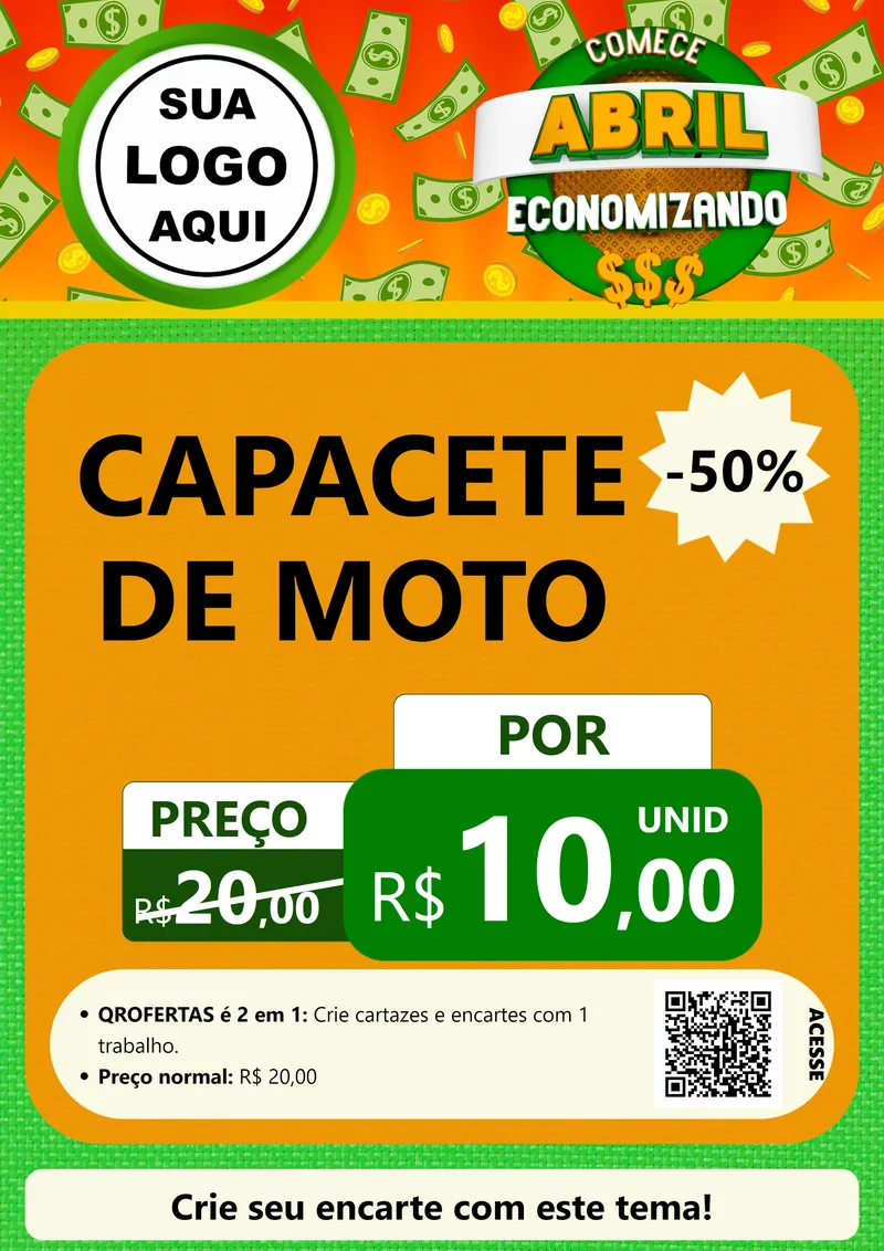 Modelo de Cartaz para Cartaz A4 Vertical com o tema Comece Abril Economizando para Moto peças