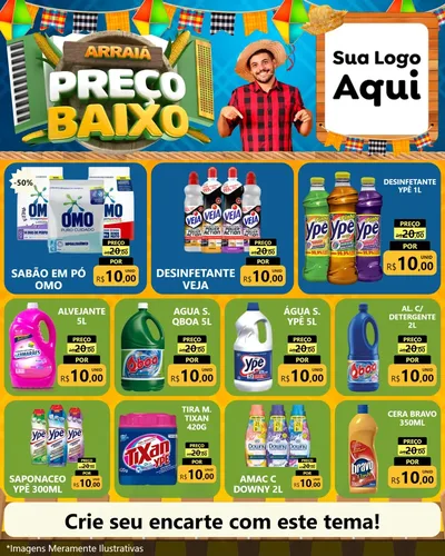 Modelo de Rede Social para Feed Instagram com o tema Arraiá de Preço Baixo - Junina para Produtos de Limpeza