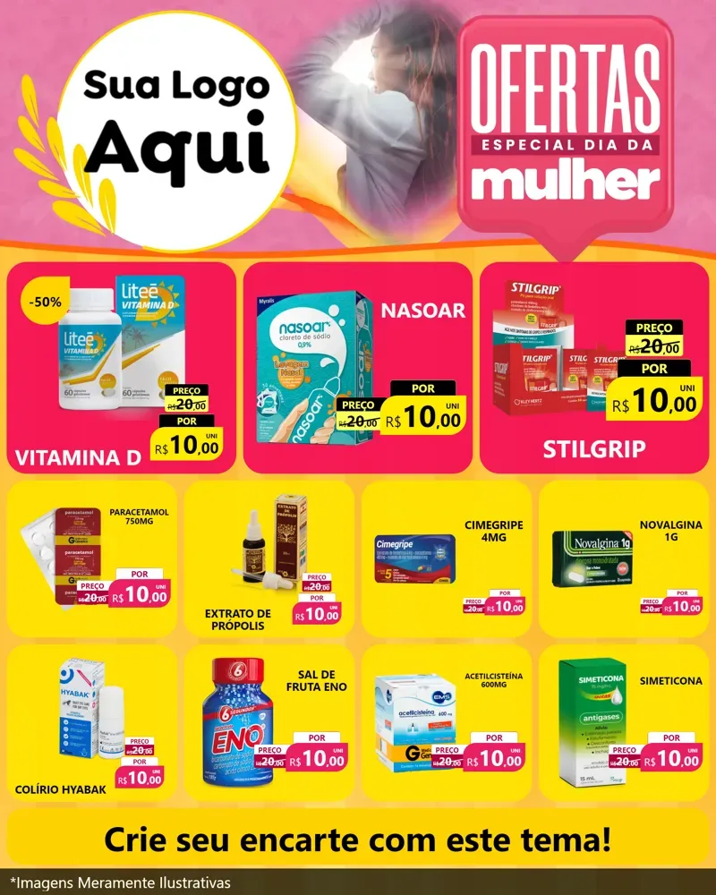 Modelo de Rede Social para Feed Instagram com o tema Ofertas - Especial Dia Das Mulheres para Farmácia