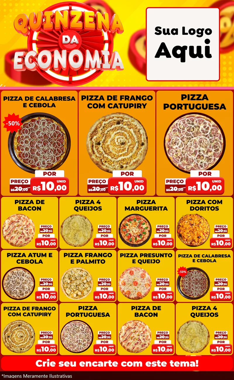 Modelo de Encarte para Encarte Grande com o tema Quinzena Da Economia para Pizzaria