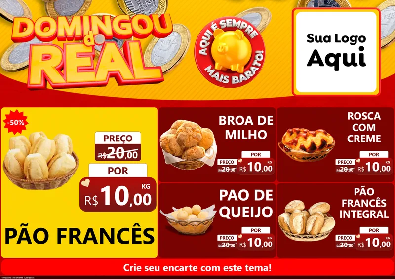 Modelo de Encarte para Encarte A4 Horizontal com o tema Domingou do Real para Padaria