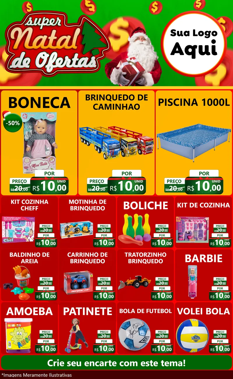 Modelo de Encarte para Encarte Grande com o tema Super Natal de Ofertas para Brinquedos