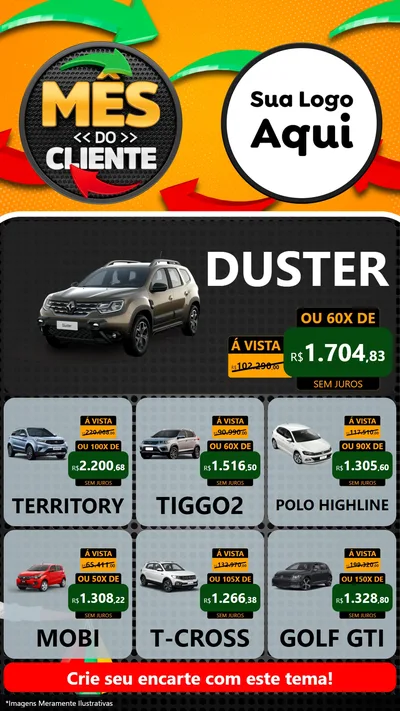 Modelo de Rede Social para Stories com o tema Mês do Cliente para Concessionaria de Carros