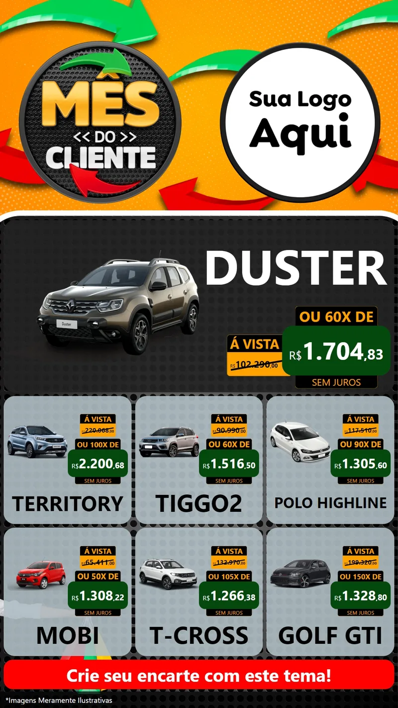 Modelo de Rede Social para Stories com o tema Mês do Cliente para Concessionaria de Carros