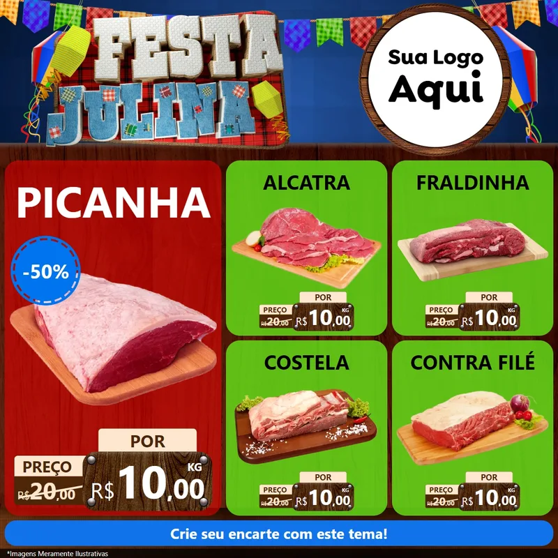 Modelo de Rede Social para Feed Facebook com o tema Festa Julina para Açougue