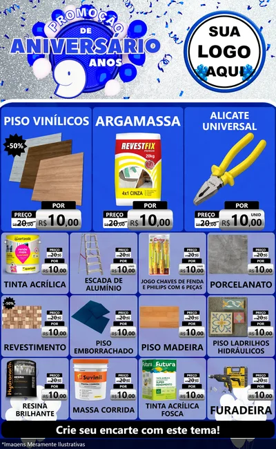 Modelo de Encarte para Encarte Grande com o tema Promoção de Aniversário - 9 Anos para Material para Construção