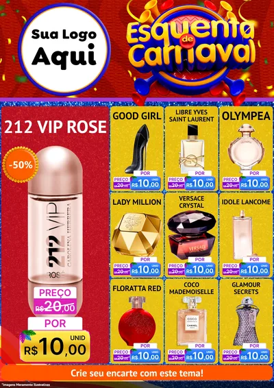 Modelo de Encarte para Encarte A4 Vertical com o tema Esquenta de Carnaval para Perfumes