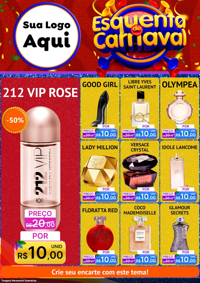 Modelo de Encarte para Encarte A4 Vertical com o tema Esquenta de Carnaval para Perfumes
