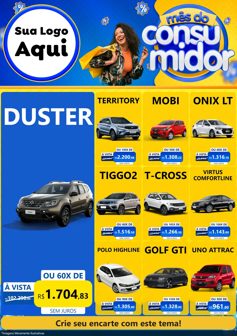 Modelo de Encarte para Encarte A4 Vertical com o tema Mês do Consumidor para Concessionaria de Carros