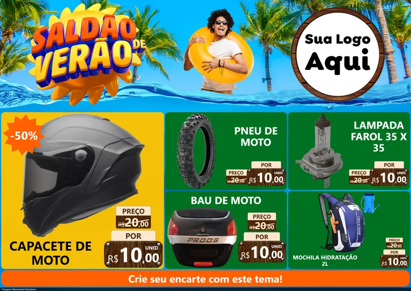 Modelo de Encarte para Encarte A4 Horizontal com o tema Saldão de Verão para Moto peças