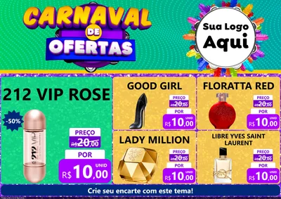 Modelo de Encarte para Encarte A4 Horizontal com o tema Carnaval de Ofertas para Perfumes