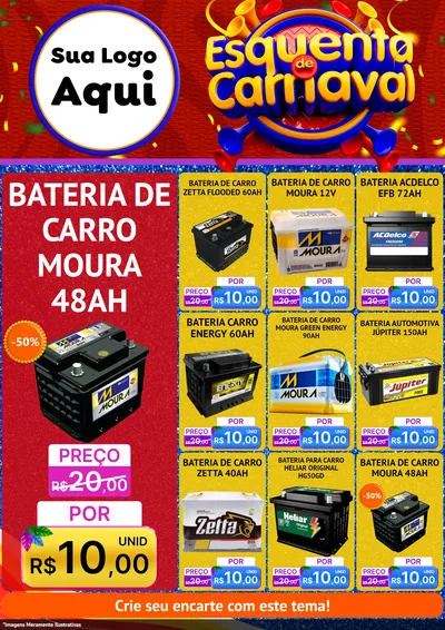Modelo de Encarte para Encarte A4 Vertical com o tema Esquenta de Carnaval para Baterias Elétricas