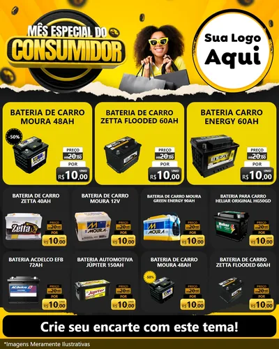 Modelo de Rede Social para Feed Instagram com o tema Mês Especial do Consumidor para Baterias Elétricas