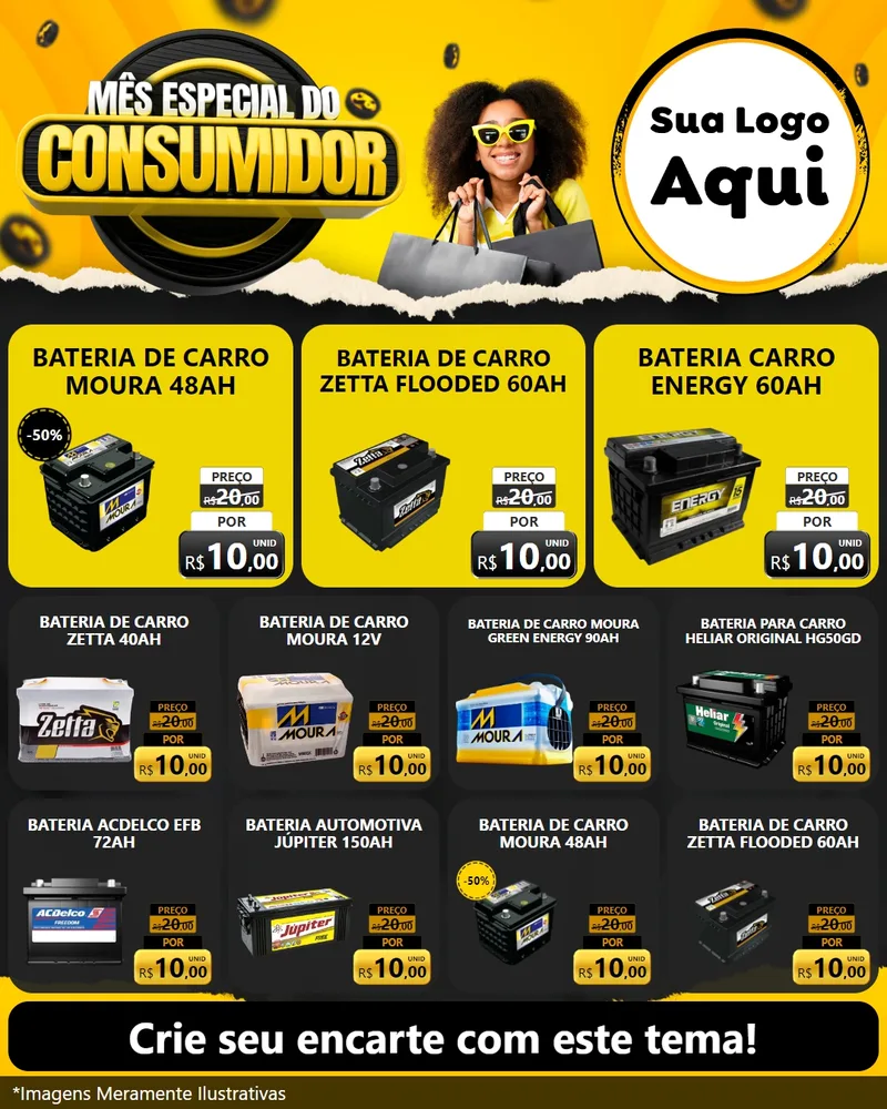 Modelo de Rede Social para Feed Instagram com o tema Mês Especial do Consumidor para Baterias Elétricas