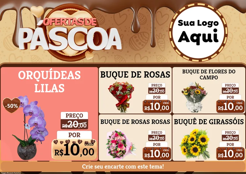 Modelo de Encarte para Encarte A4 Horizontal com o tema Ofertas de Páscoa para Floricultura e jardim