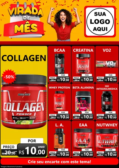 Modelo de Encarte para Encarte A4 Vertical com o tema Virada de Mês para Suplementos alimentares