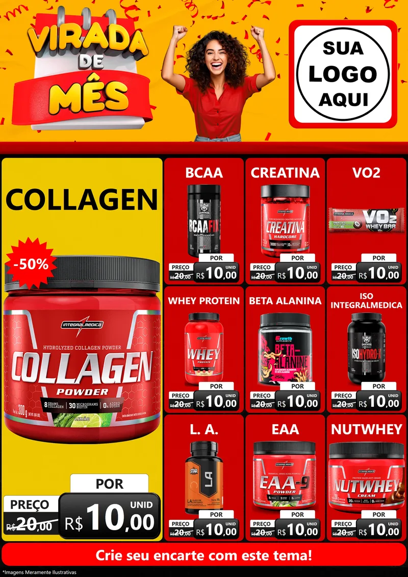 Modelo de Encarte para Encarte A4 Vertical com o tema Virada de Mês para Suplementos alimentares