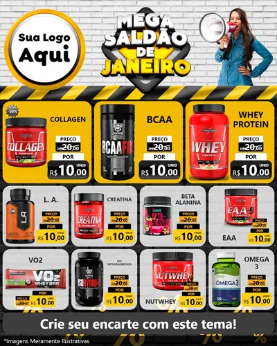 Modelo de Rede Social para Feed Instagram com o tema Mega Saldão de Janeiro para Suplementos alimentares