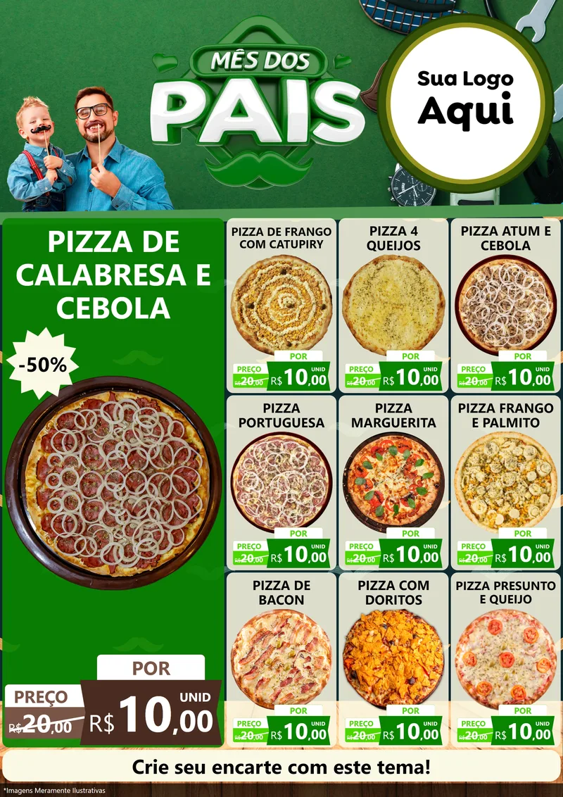 Modelo de Encarte para Encarte A4 Vertical com o tema Mês dos Pais para Pizzaria
