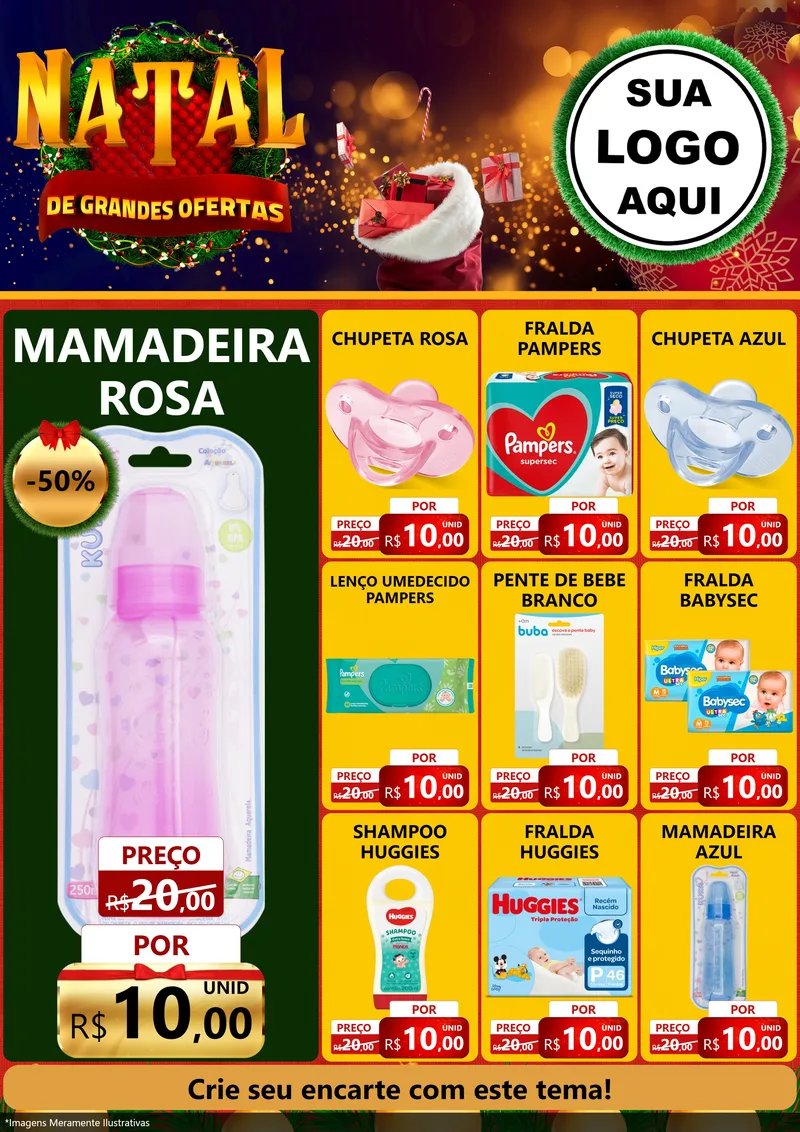 Modelo de Encarte para Encarte A4 Vertical com o tema Natal de Grandes Ofertas para Bebês