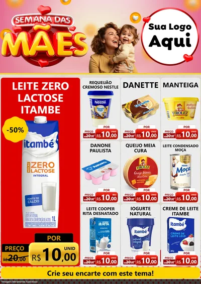 Modelo de Encarte para Encarte A4 Vertical com o tema Semana das Mães para Frios e Laticínios