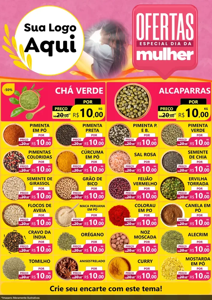 Modelo de Encarte para Encarte A4 Vertical com o tema Ofertas - Especial Dia Das Mulheres para Produtos Naturais