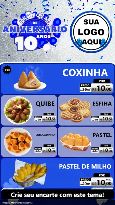 Modelo de TV para TV Vertical com o tema Promoção de Aniversário - 10 Anos para Salgadaria