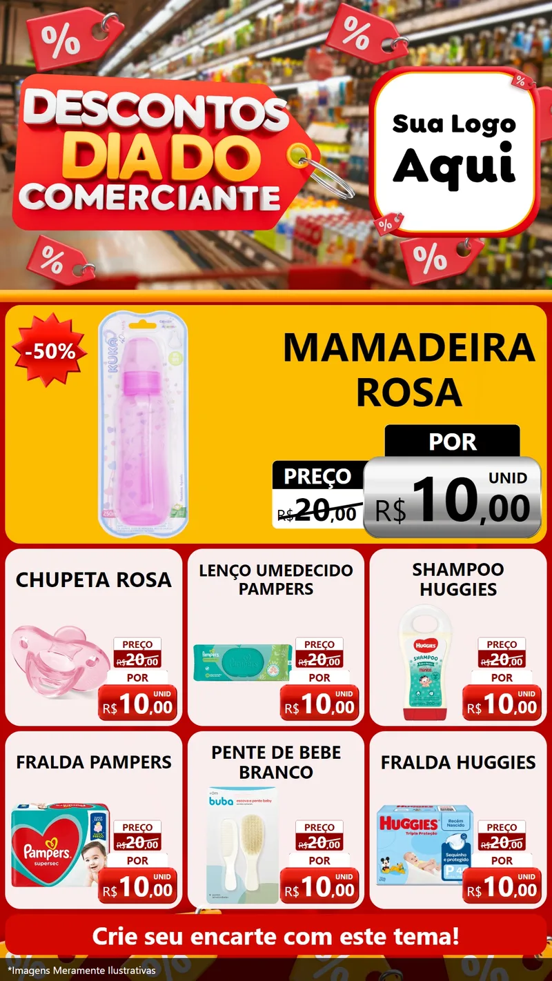 Modelo de Rede Social para Stories com o tema Descontos Dia do Comerciante para Bebês
